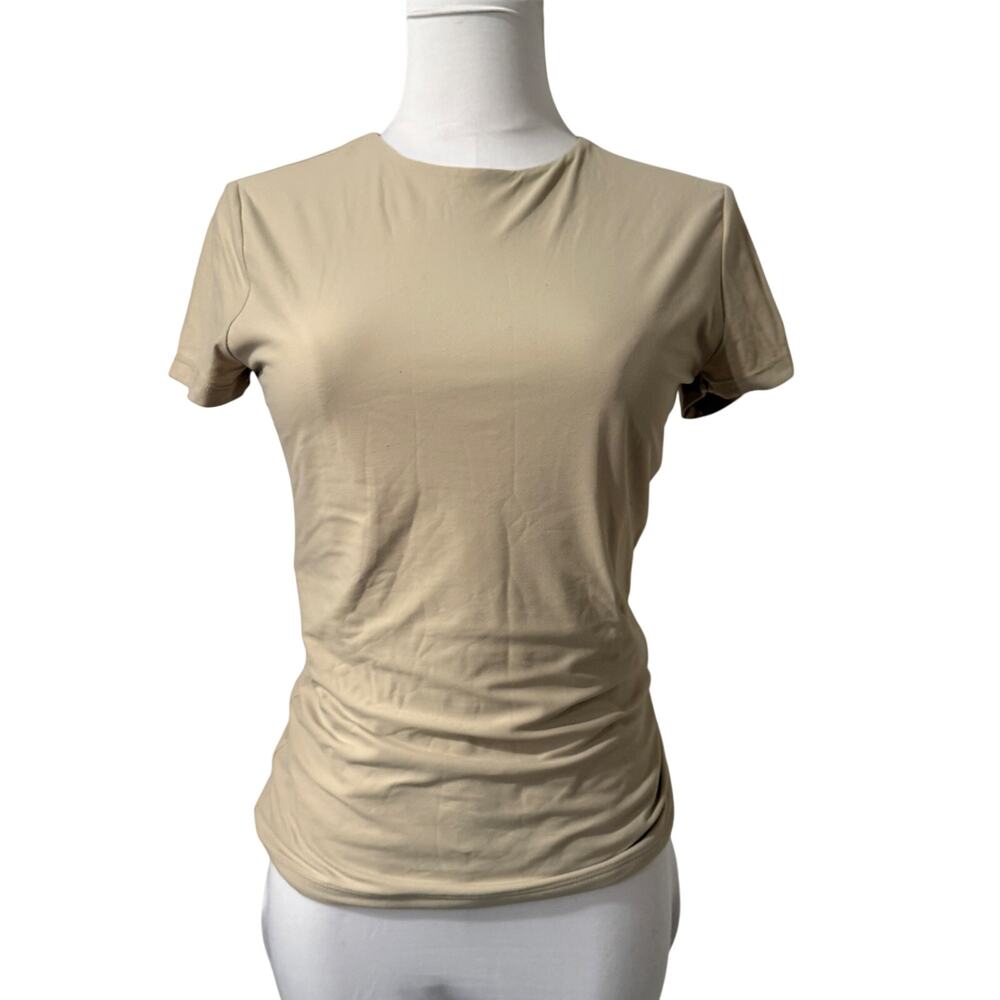Abercrombie & Fitch Beige Short Sleeve Tee Fitted Stretch Top Crewneck Small